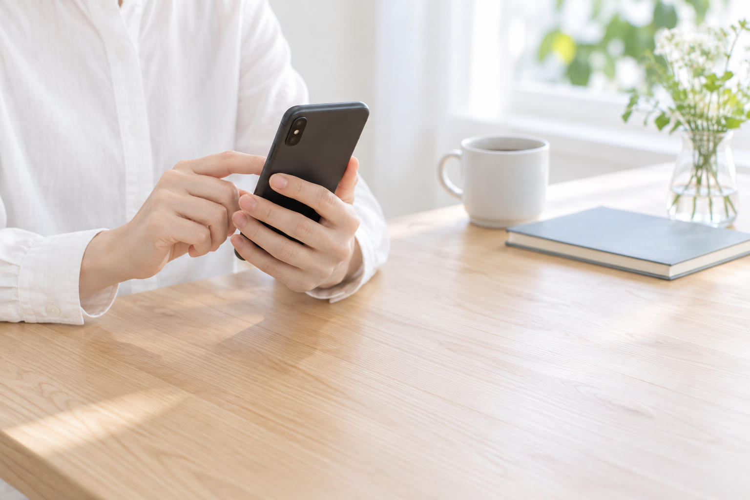 来院前に自宅でスマートフォンを操作する手元のイメージ
